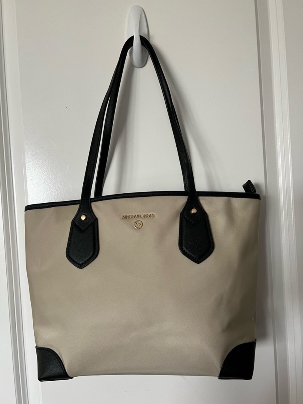 Michael Kors Taupe and Black Leather-Trim Tote